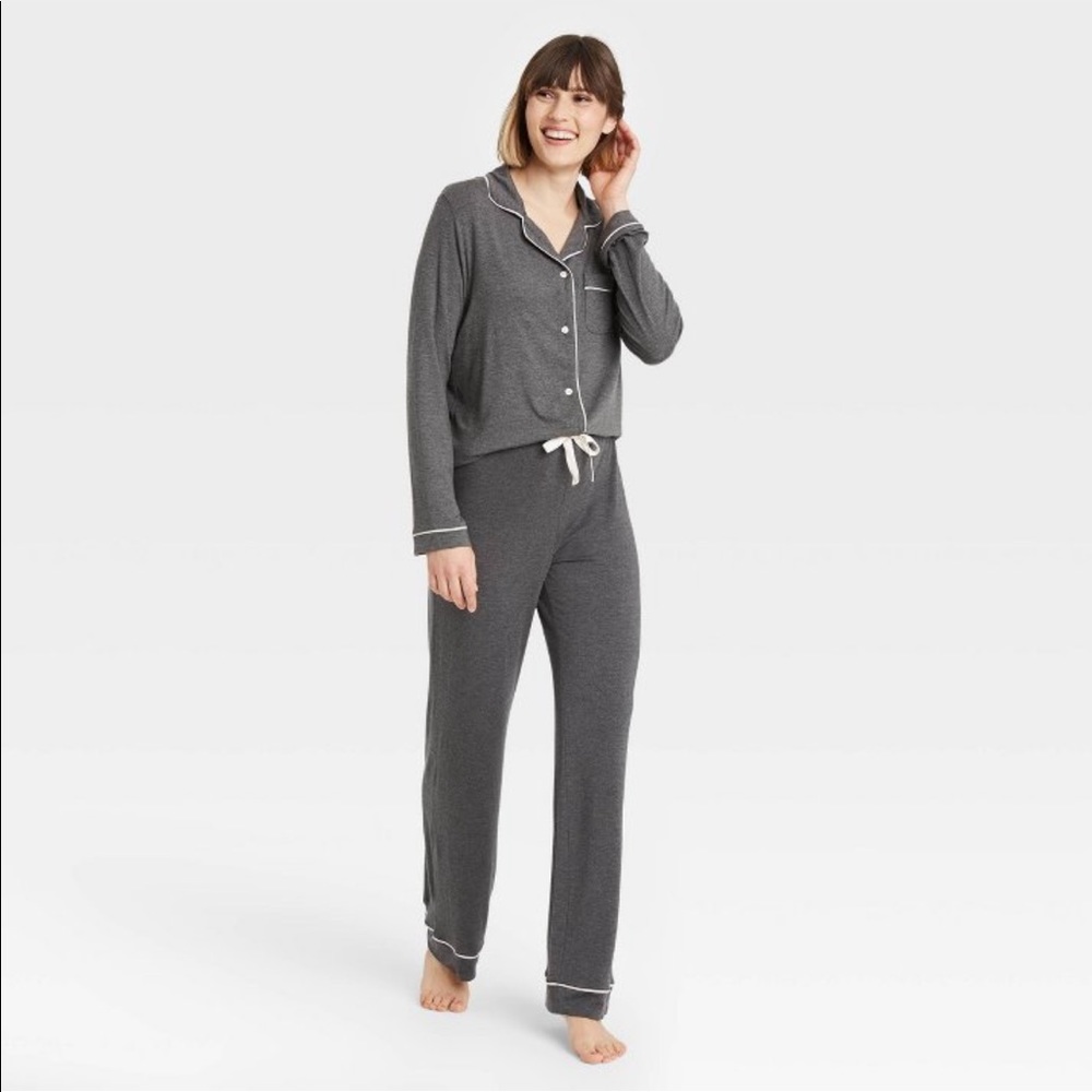 Women's Soft Long Sleeve Notch Collar Top and Pants Pajama Set Stars Above